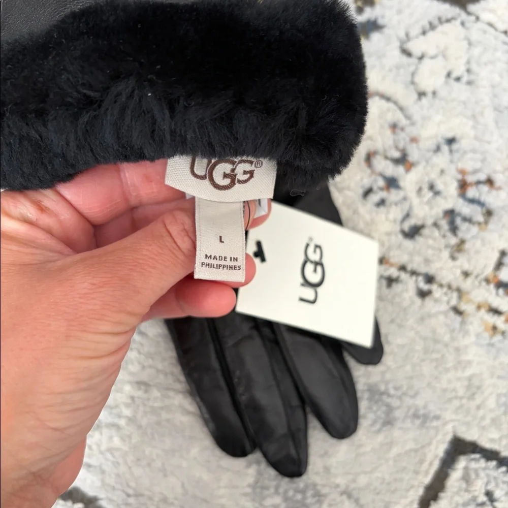 NWT UGG shearling cuff leather gloves, size L